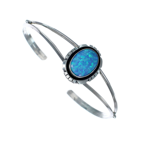 Blue Opal Sterling Silver Native American Cuff Bracelet AX123899